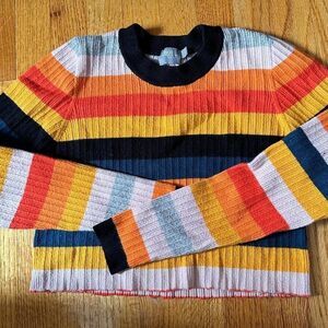 ASOS Orange Colorblock Striped Pullover Cropped Sweater Size 12 US VGUC